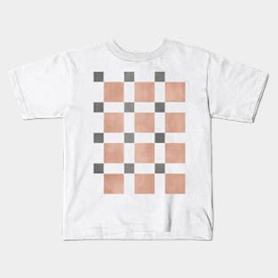 Chequer Pattern Pink Dark Grey Kids T-Shirt